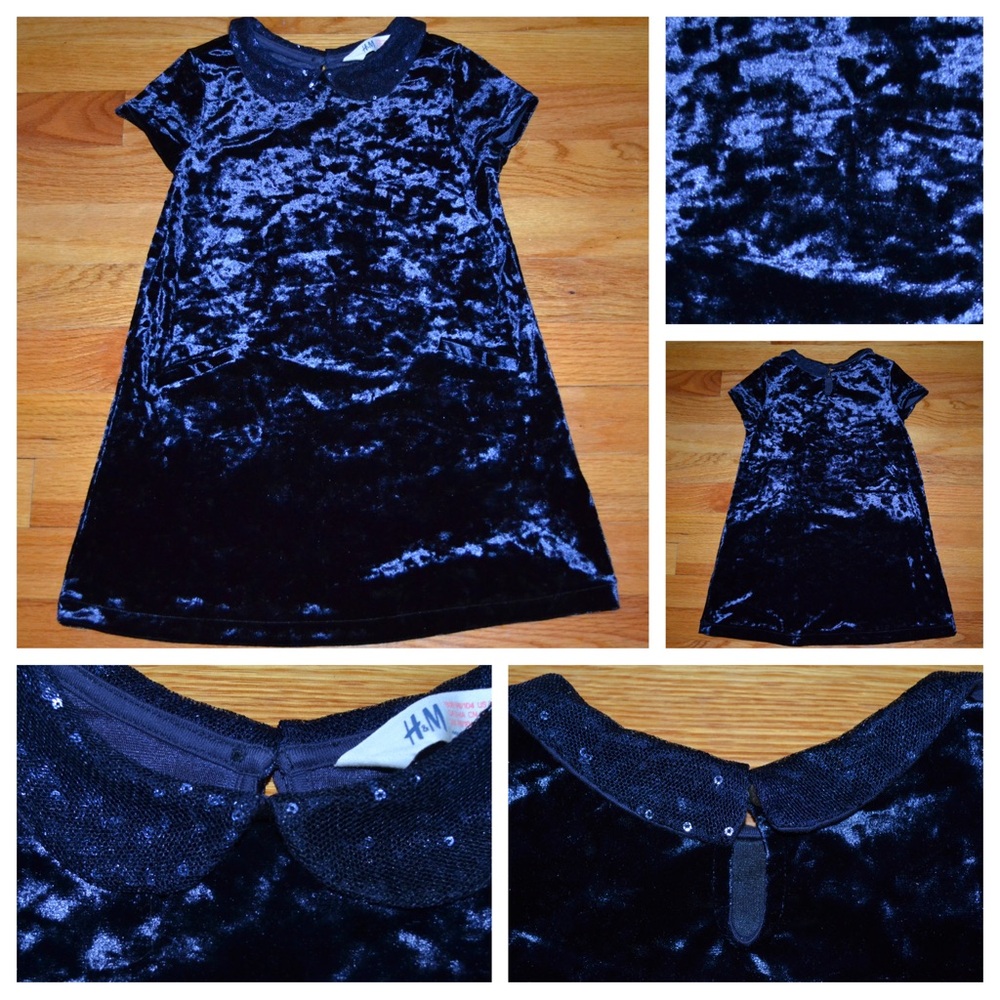Toddler girls H&M navy velvety dress, size 2-4Y (3T/4T)